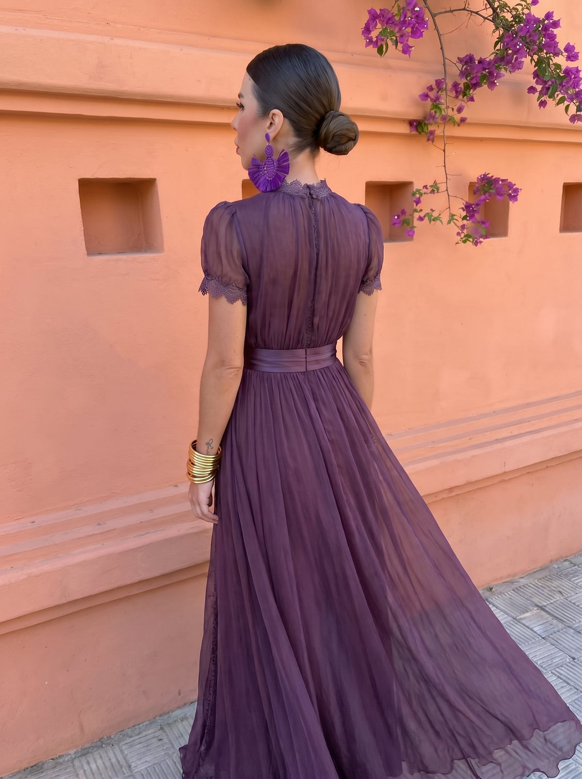 Cayetana | Women’s Long Chiffon Dress with High Neck