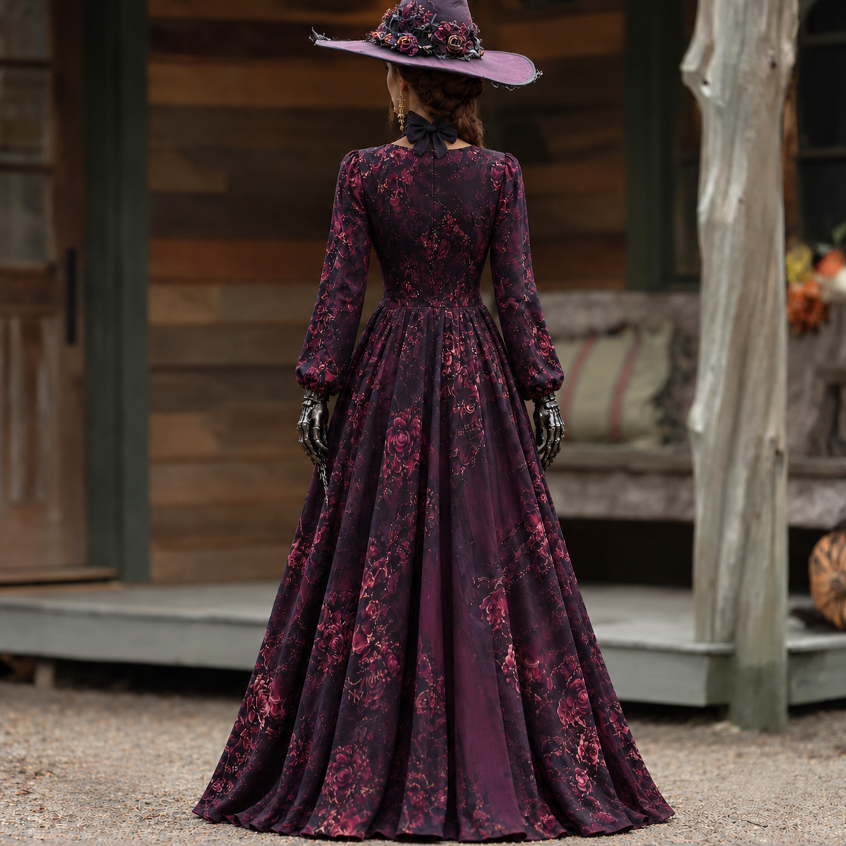 Women's Halloween Floral Maxi Dress | Long Sleeve