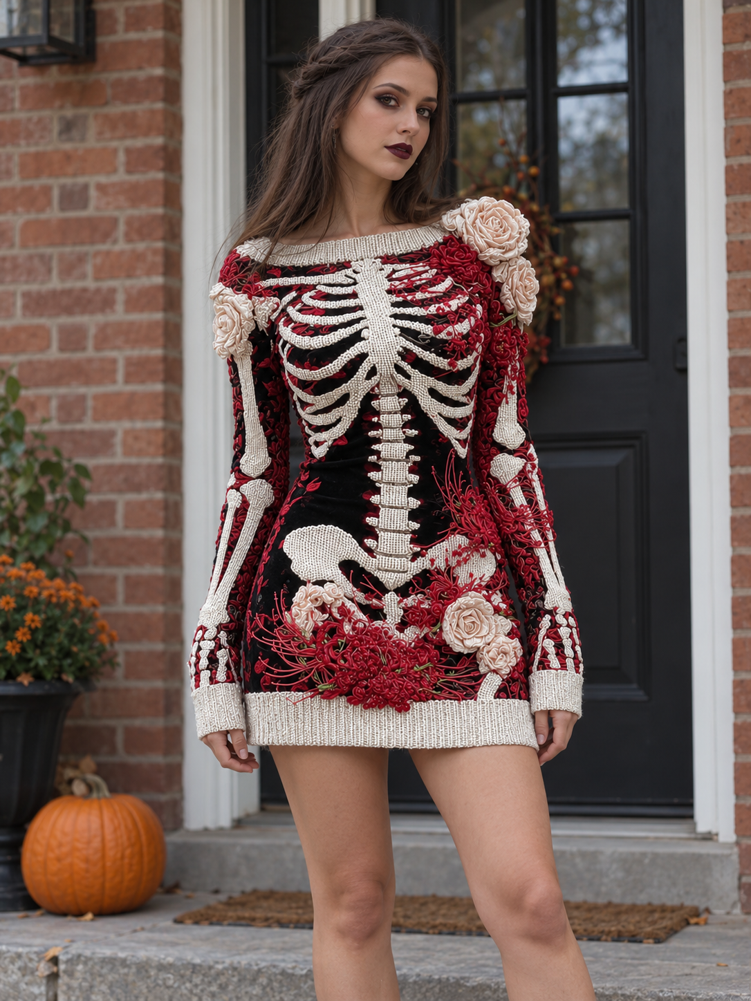 Women's Long Sleeve Knit Red Mini Dress | Halloween