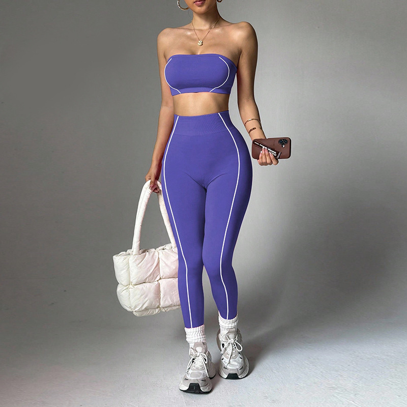 Contrast Piping Bandeau High Waist Yoga Set
