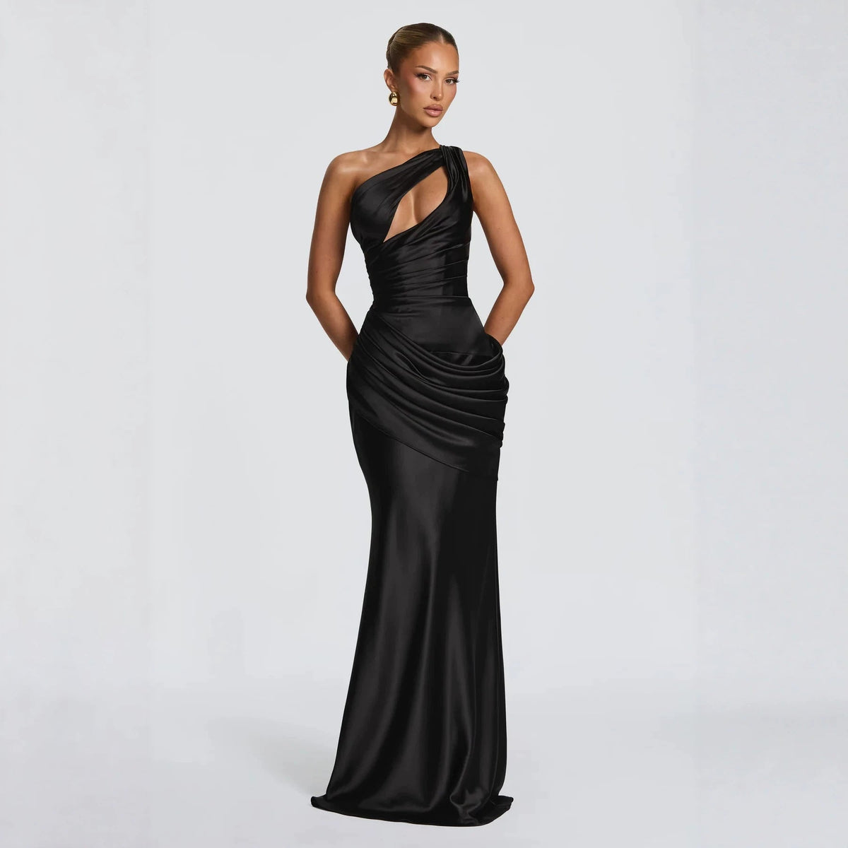 One-Shoulder Mermaid Evening Gown With Fitted Waist