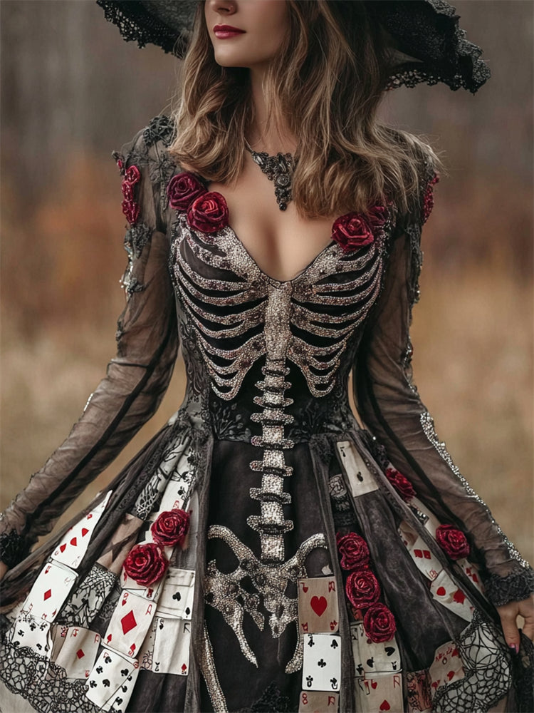 Women's Floral Gothic Black Mini Dress | Halloween
