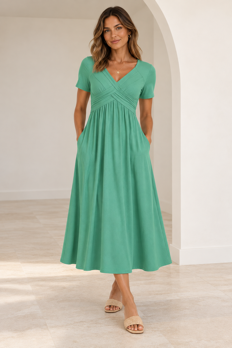 Women’s V-Neck Short Sleeve Long Dresses