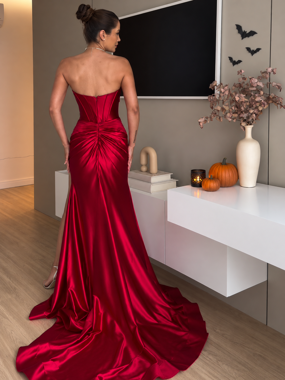 The Red Tube Slit Evening Gown