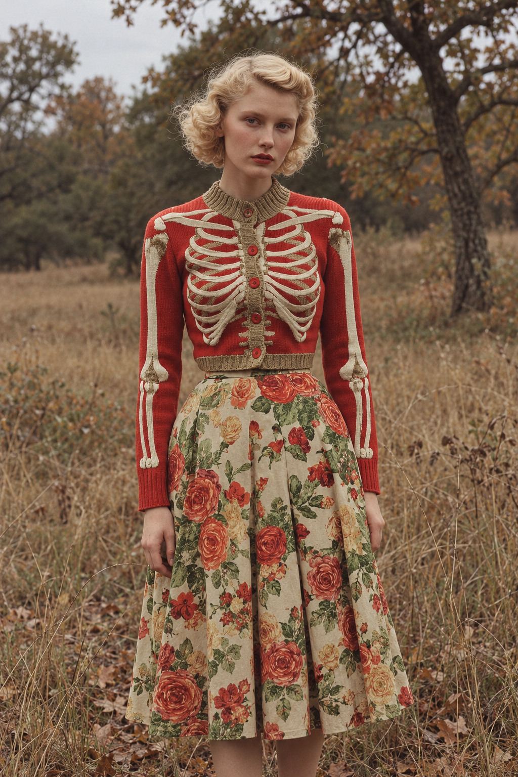 Women's Cropped Red Knit Cardigan | Halloween
