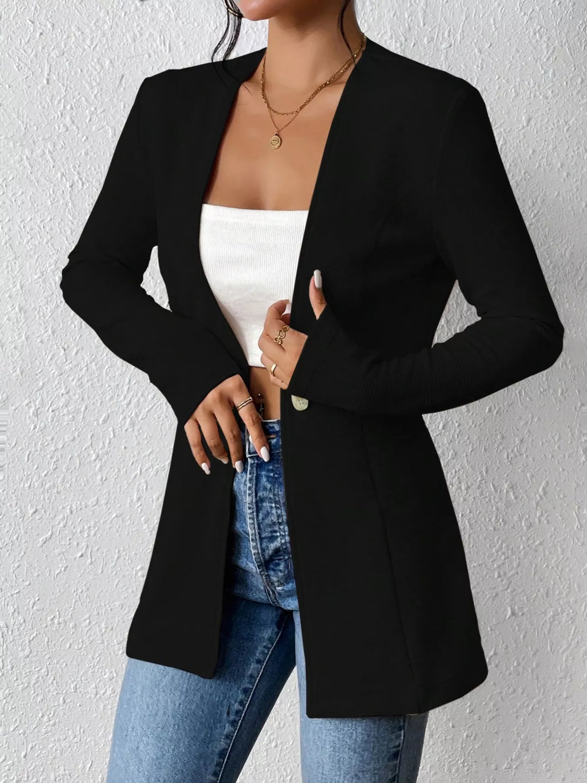 One Button Long Sleeve Blazer