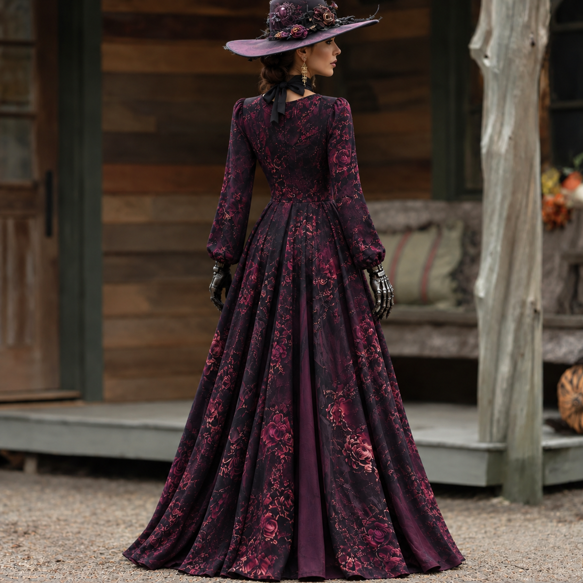 Women's Halloween Floral Maxi Dress | Long Sleeve