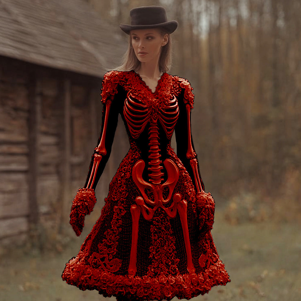 Women's Long Sleeve Gothic Midi Dress | Halloween
