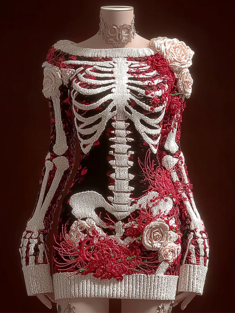 Women's Long Sleeve Knit Red Mini Dress | Halloween