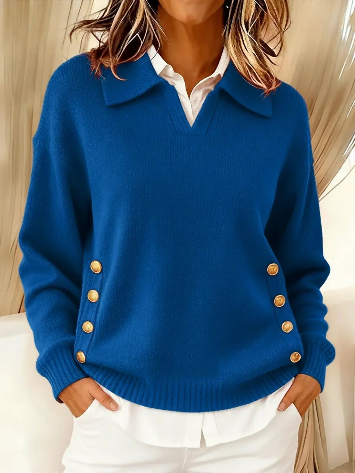 V-Neck Sweater with Collar