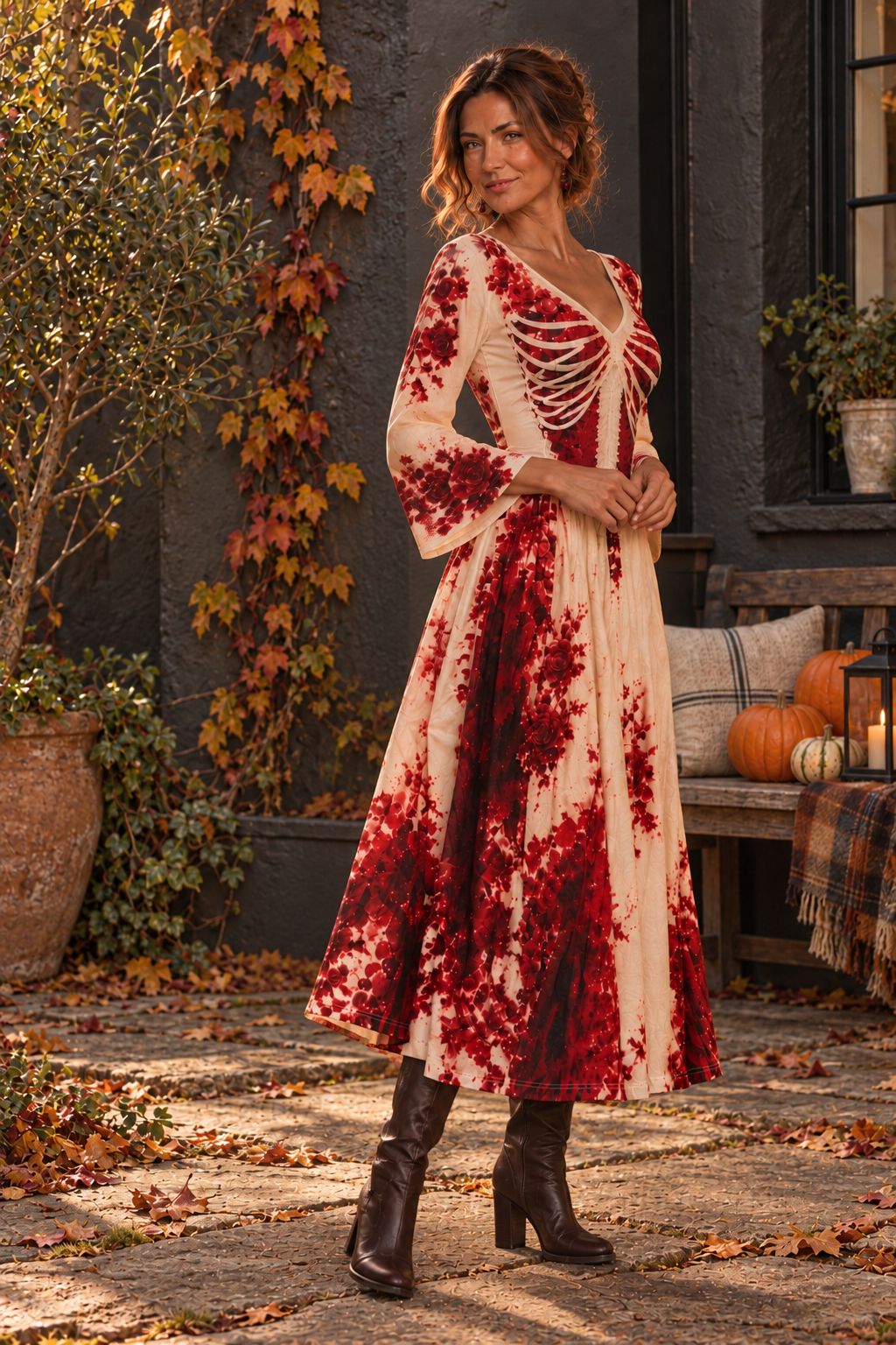 Women's White Floral Maxi Dress | Halloween
