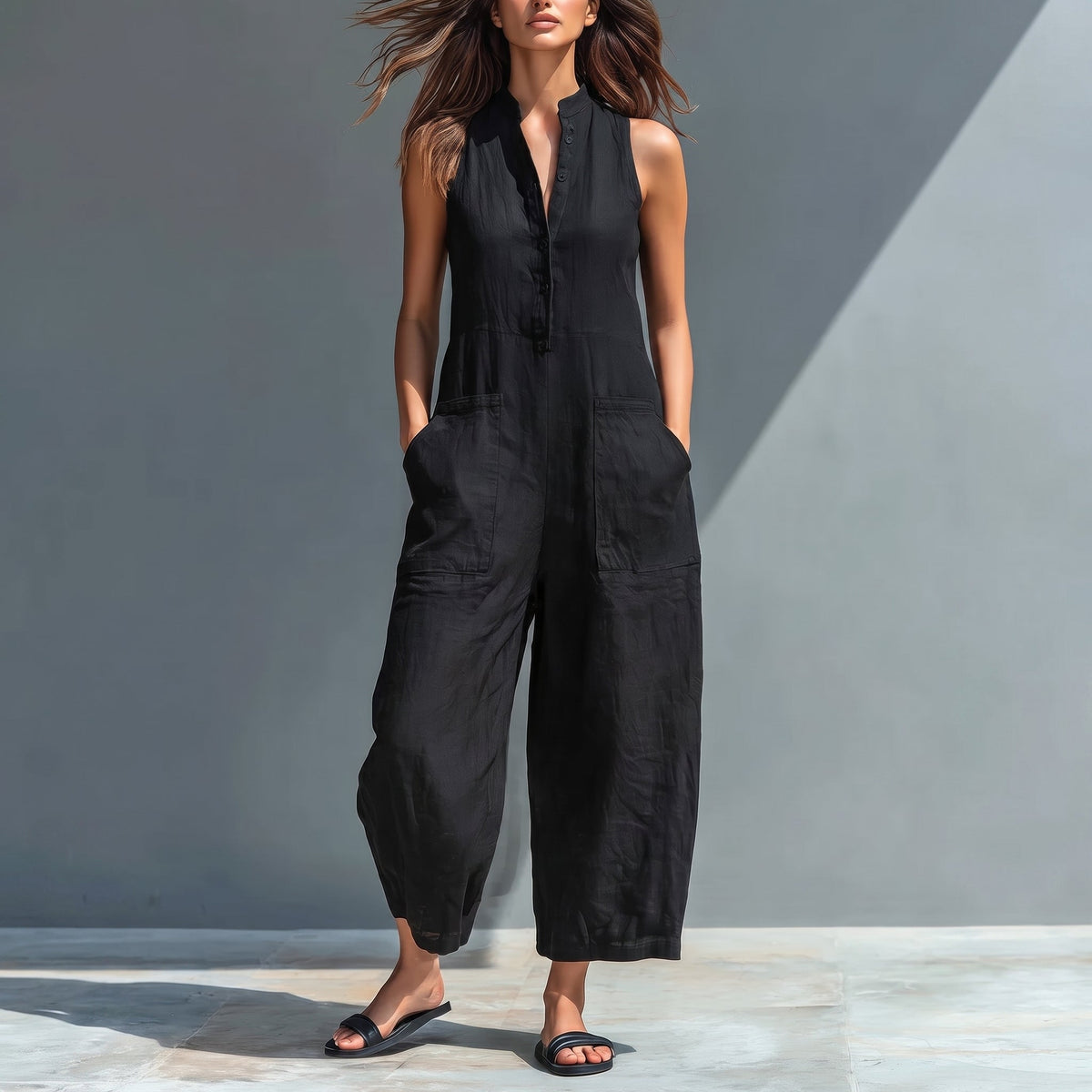 Emanuela | Relaxed Sleeveless Linen Blend Jumpsuit