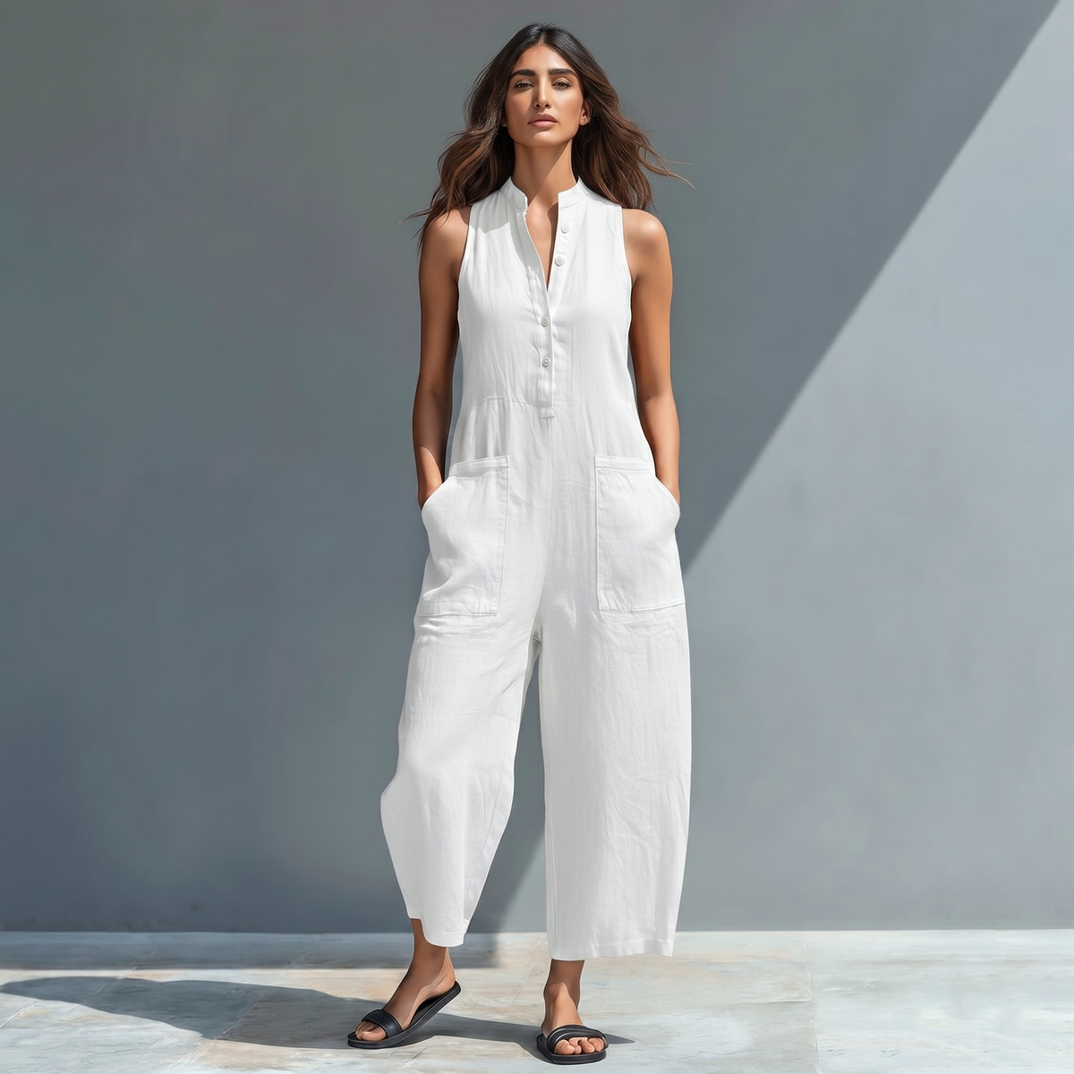 Emanuela | Relaxed Sleeveless Linen Blend Jumpsuit