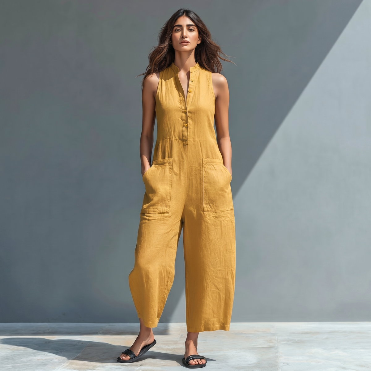 Emanuela | Relaxed Sleeveless Linen Blend Jumpsuit