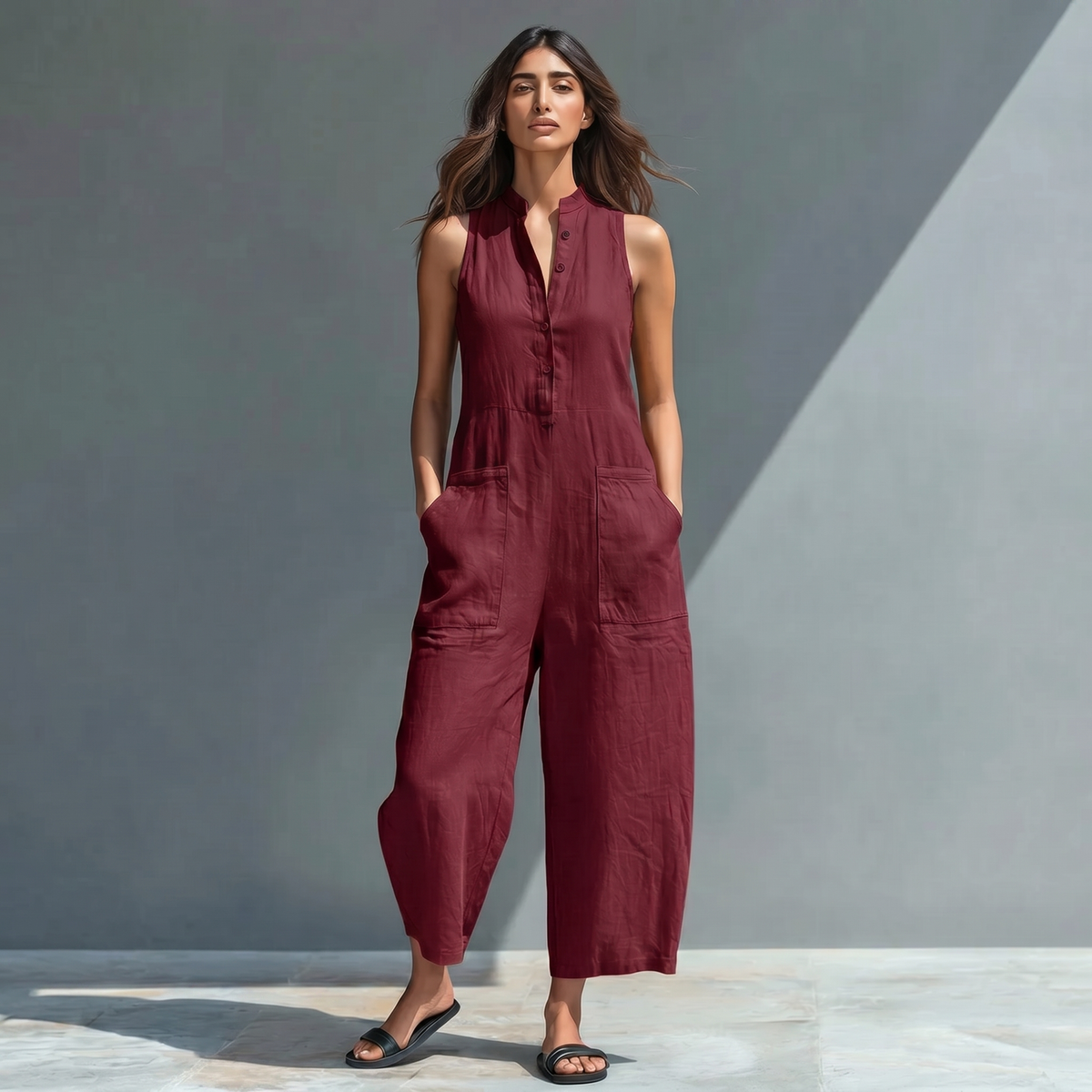 Emanuela | Relaxed Sleeveless Linen Blend Jumpsuit