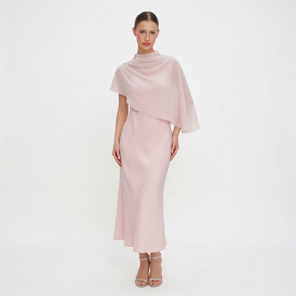 The Elara Celeste Cape Maxi Dress