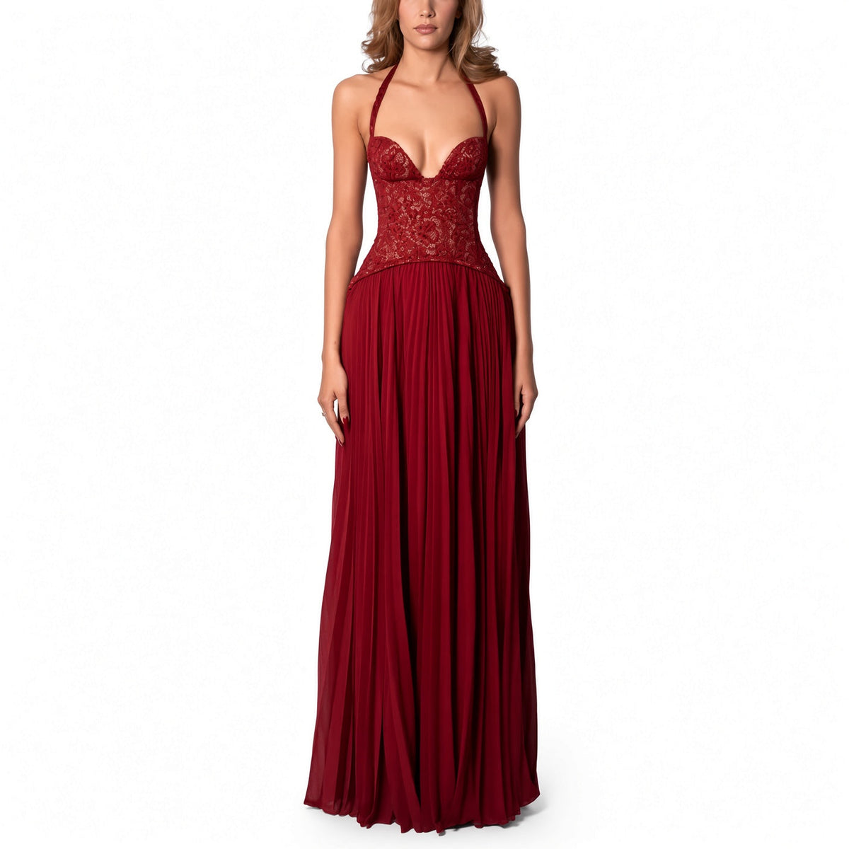 The Elara Maris Sculpted Pleat Maxi Dress