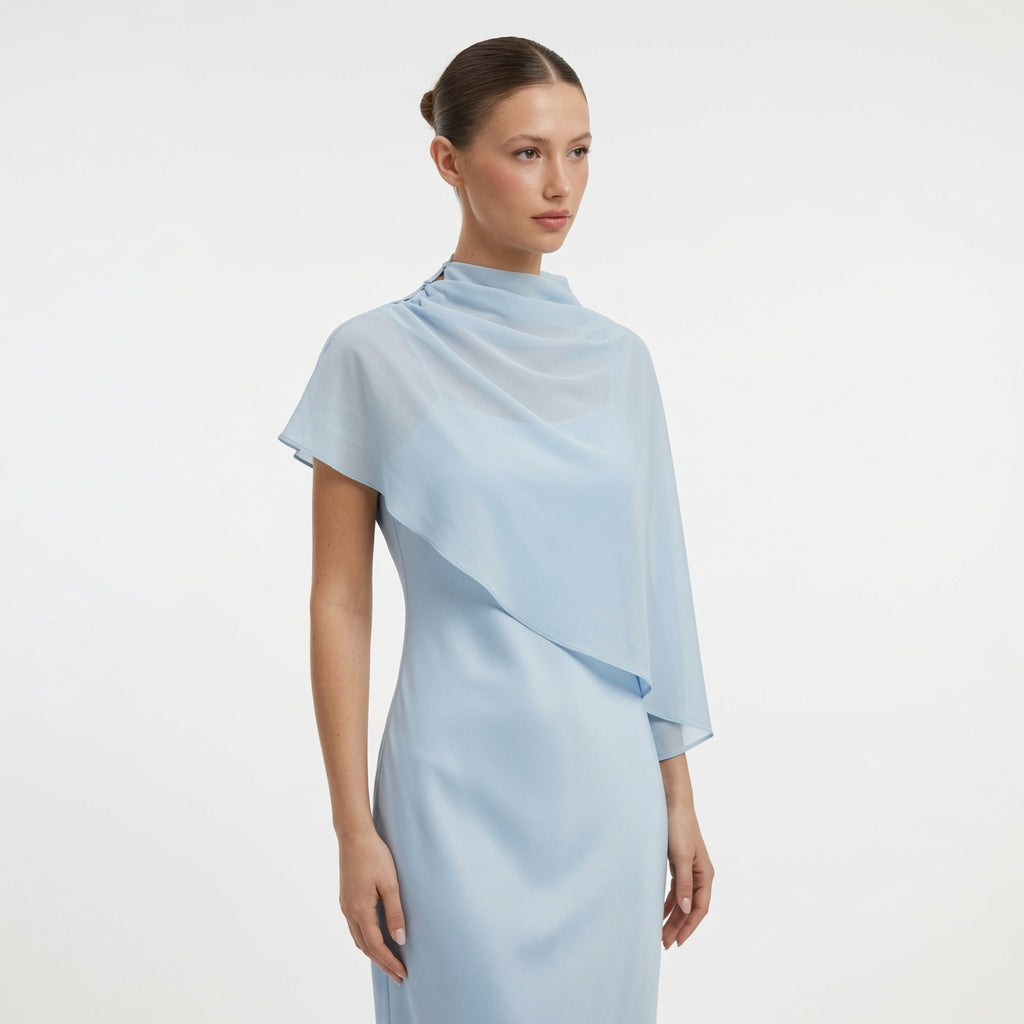 The Elara Celeste Cape Maxi Dress