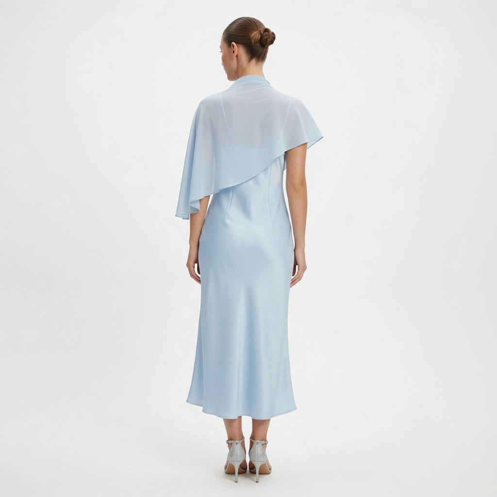 The Elara Celeste Cape Maxi Dress