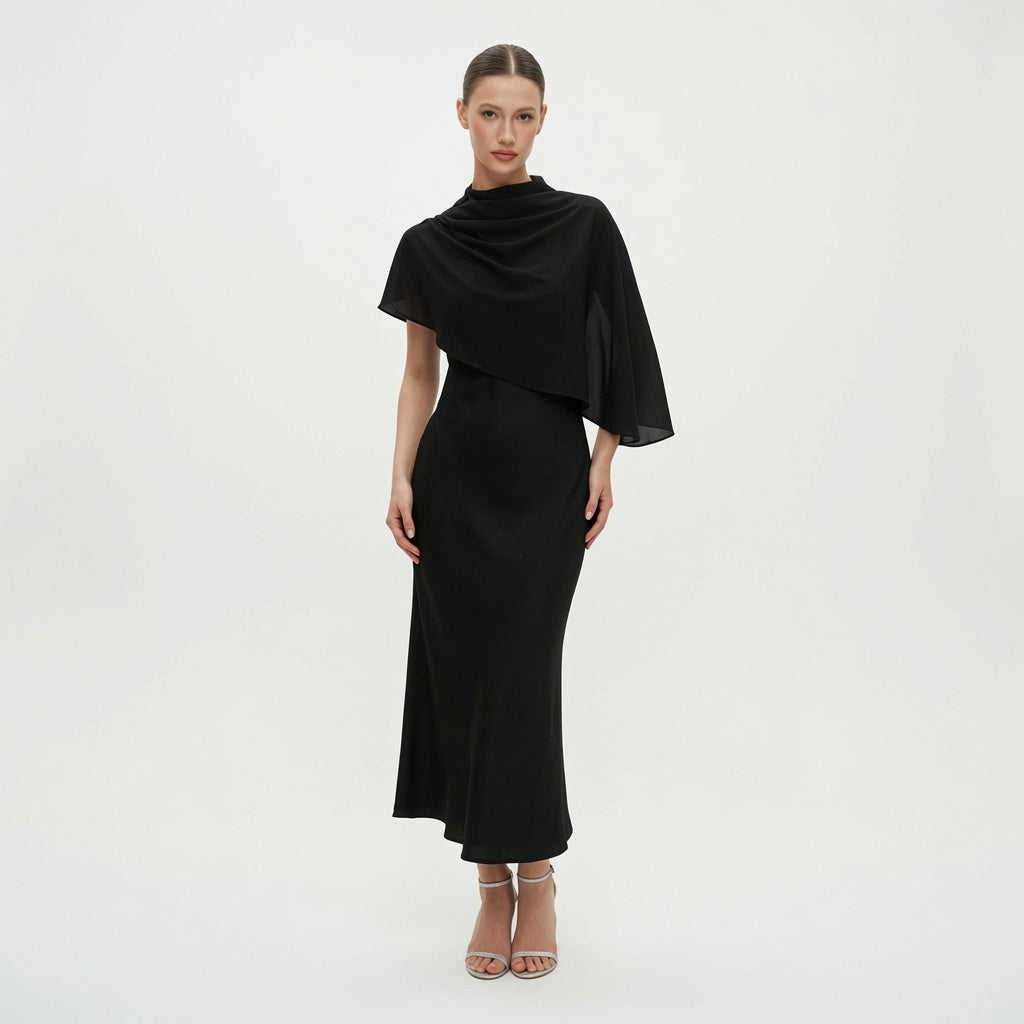 The Elara Celeste Cape Maxi Dress