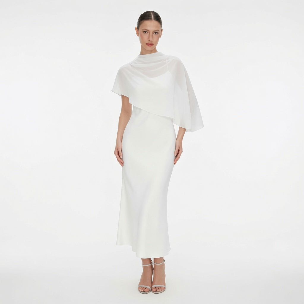 The Elara Celeste Cape Maxi Dress