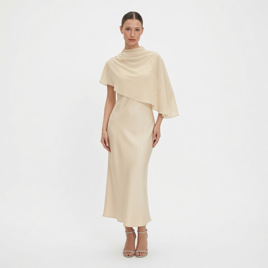 The Elara Celeste Cape Maxi Dress