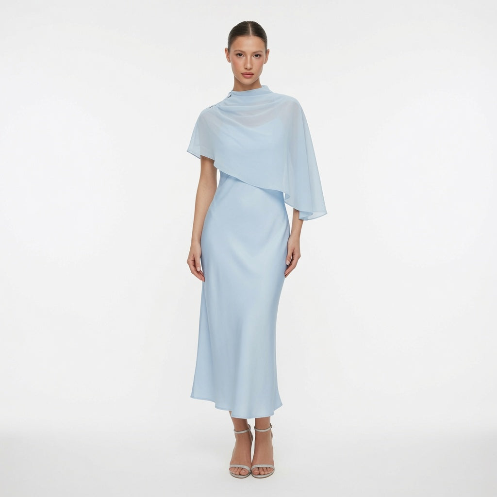 The Elara Celeste Cape Maxi Dress