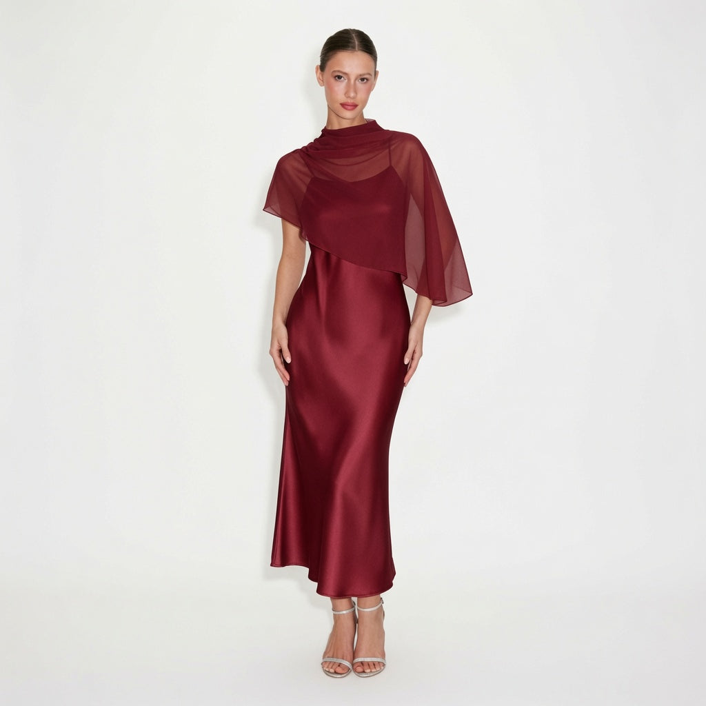 The Elara Celeste Cape Maxi Dress