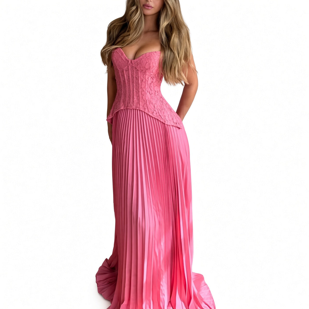 The Elara Maris Sculpted Pleat Maxi Dress