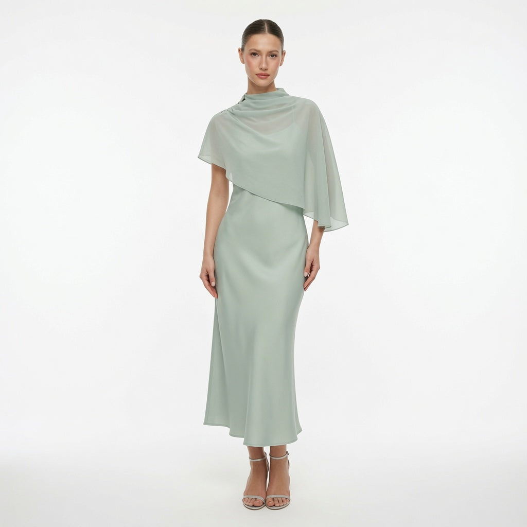The Elara Celeste Cape Maxi Dress
