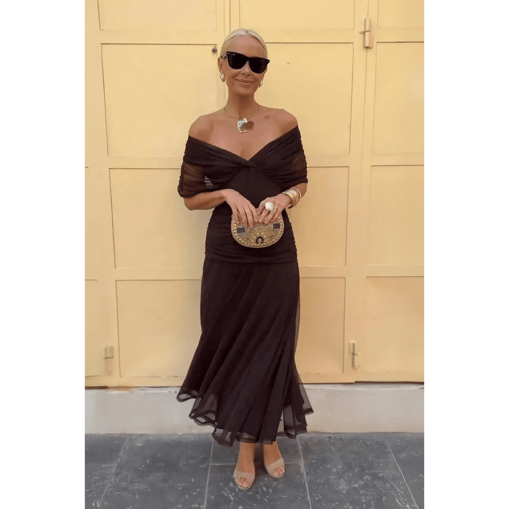 Norma - Off-Shoulder Chiffon Wrap Dress