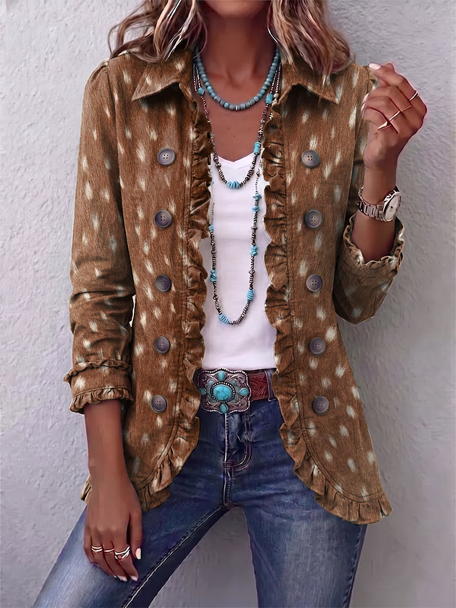 Kenna | Bohemian Animal-Print Ruffle Jacket