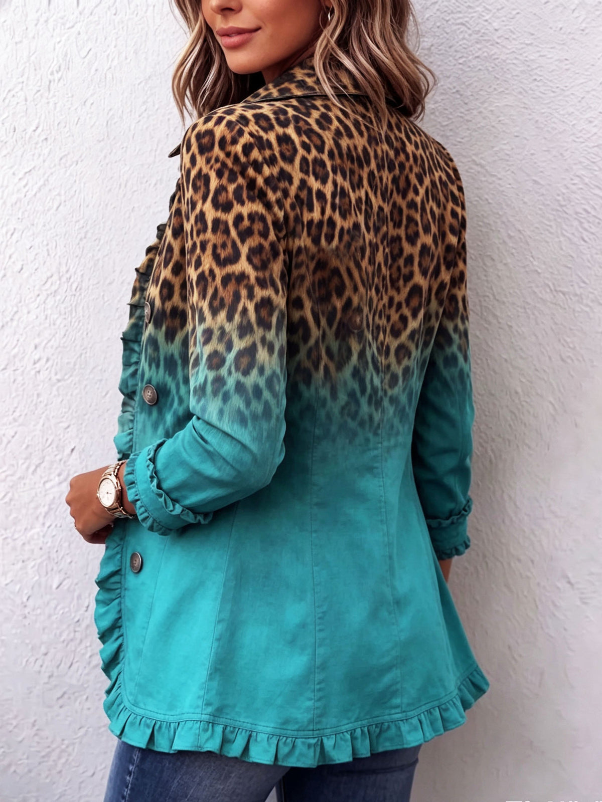 Azari | Leopard Ombre Ruffle Blazer Jacket