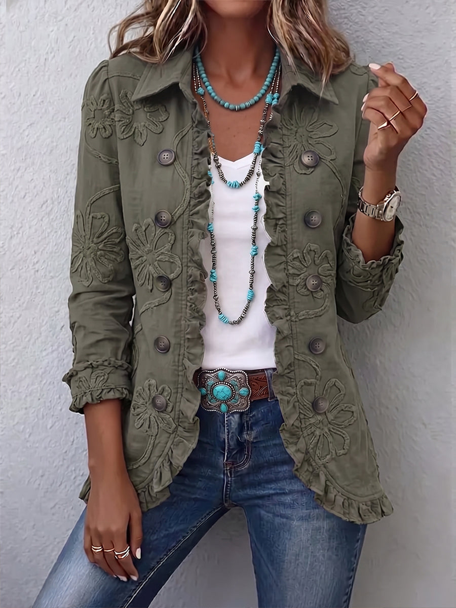 Elina | Boho-Chic Floral Embroidered Ruffle Jacket