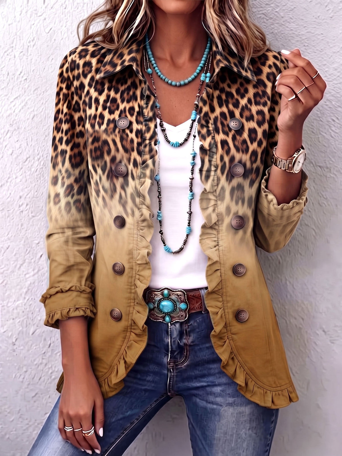 Georgina | Leopard Ombre Ruffle Blazer Jacket