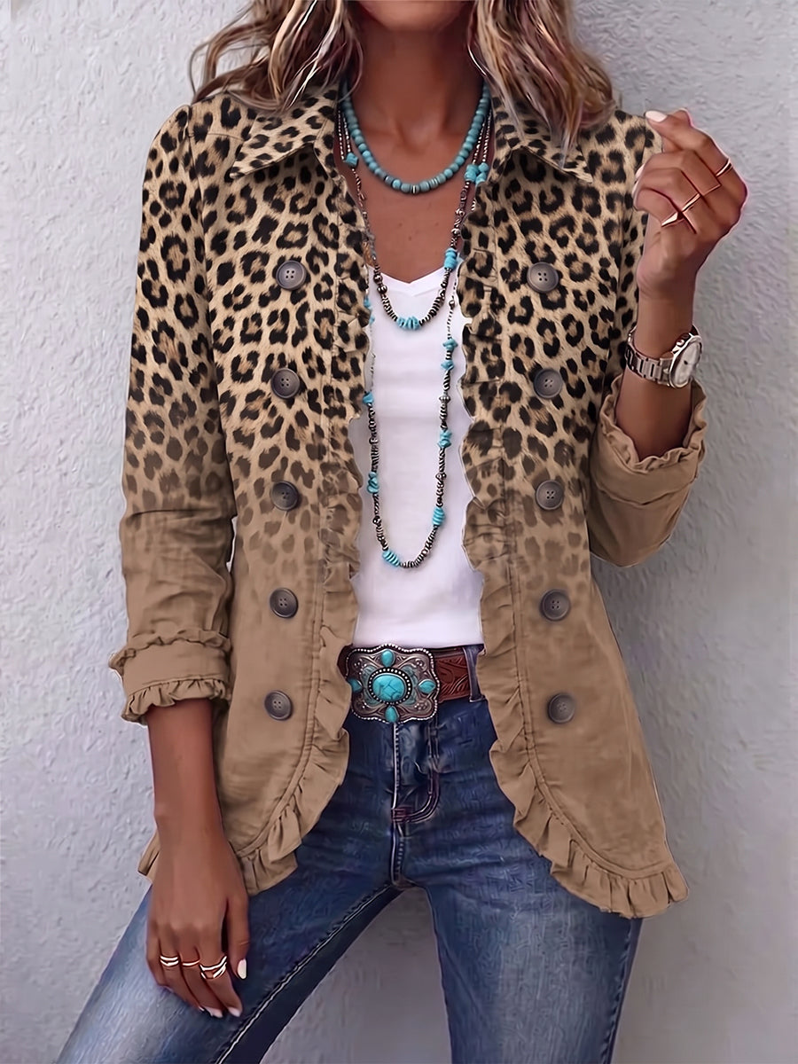 Emmie | Vintage Leopard Gradient Ruffle Jacket