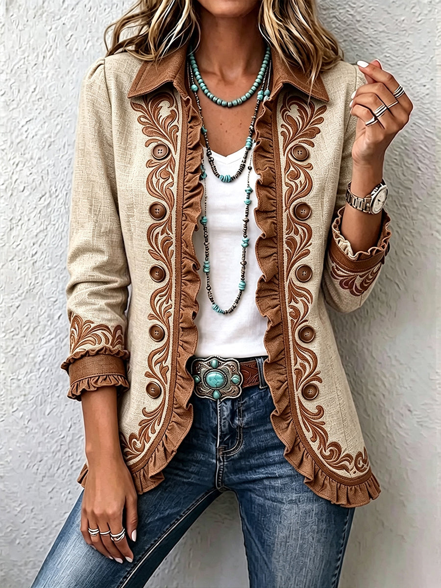 Soleil | Vintage Bohemian Floral Ruffle Jacket