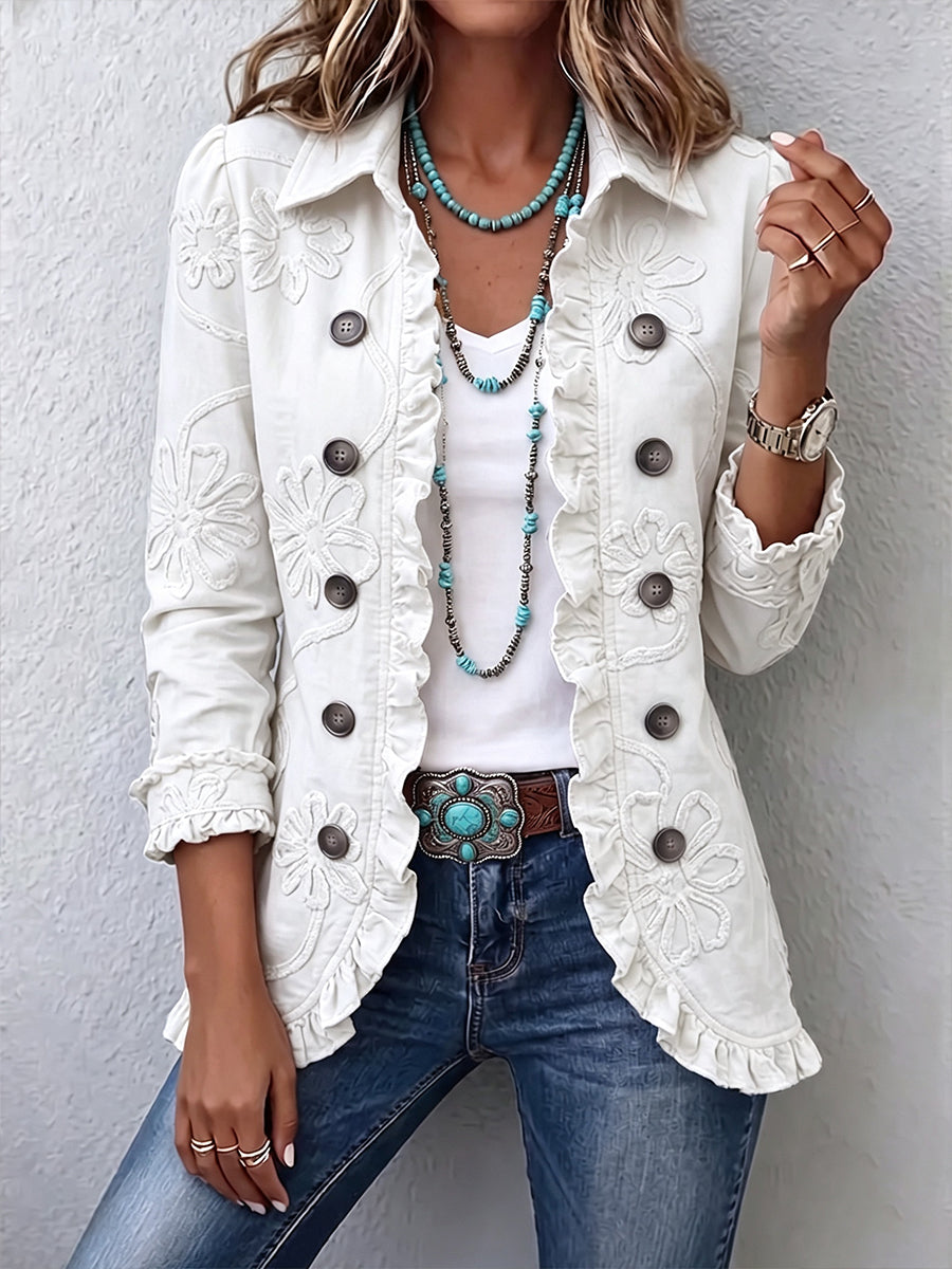 Davina | Ivory Floral Embroidered Ruffle Jacket