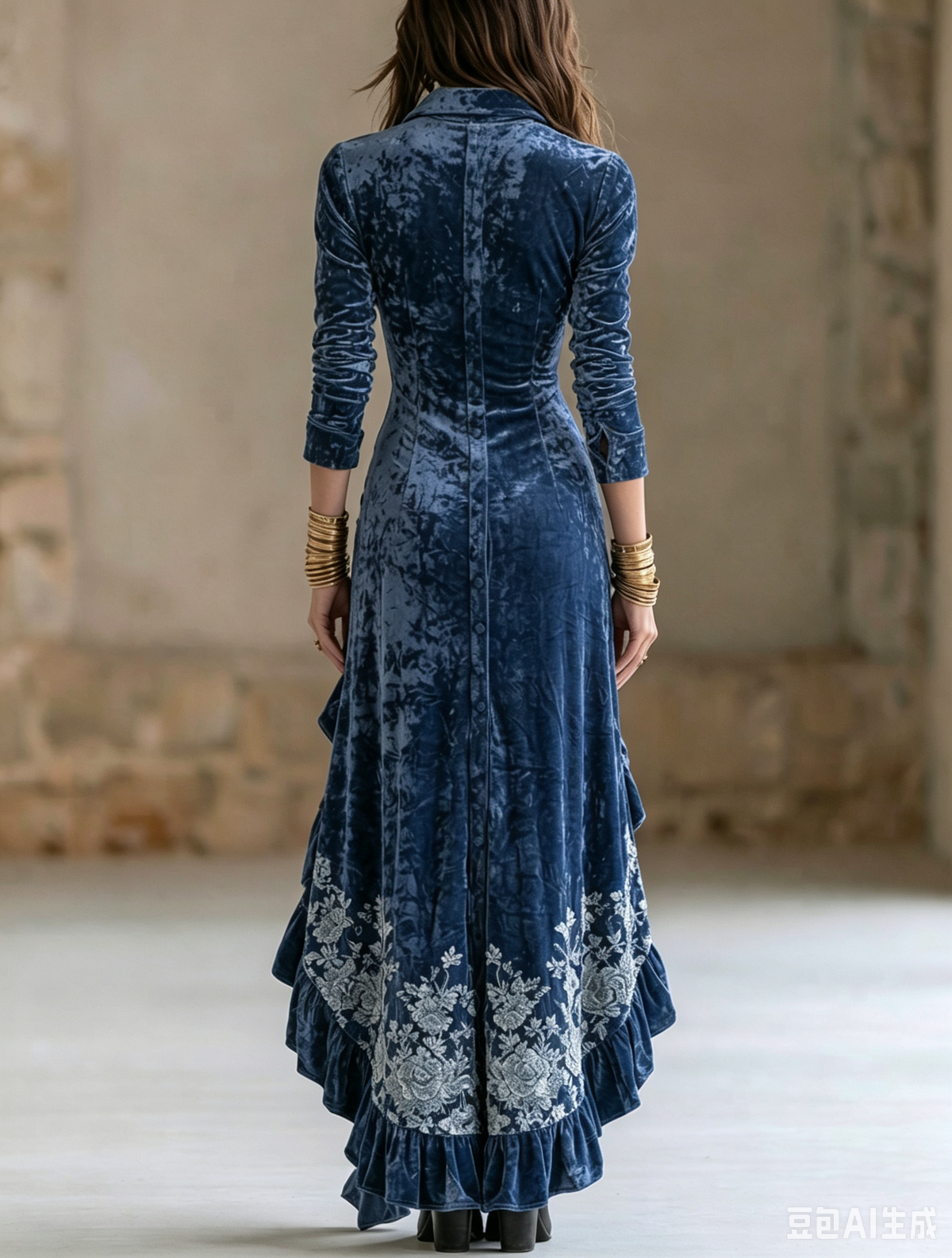 Asymmetric Velvet Lapel Collar Maxi Dress