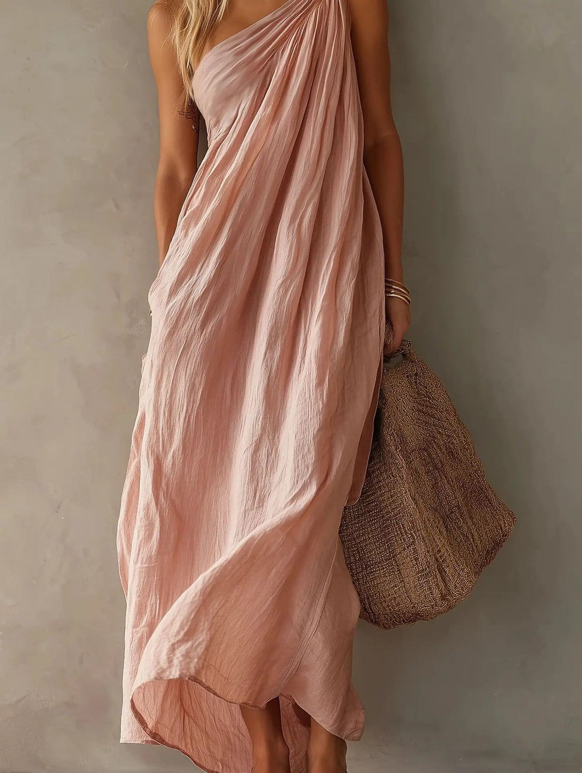 Adriana | Asymmetric Linen-Effect Maxi Dress