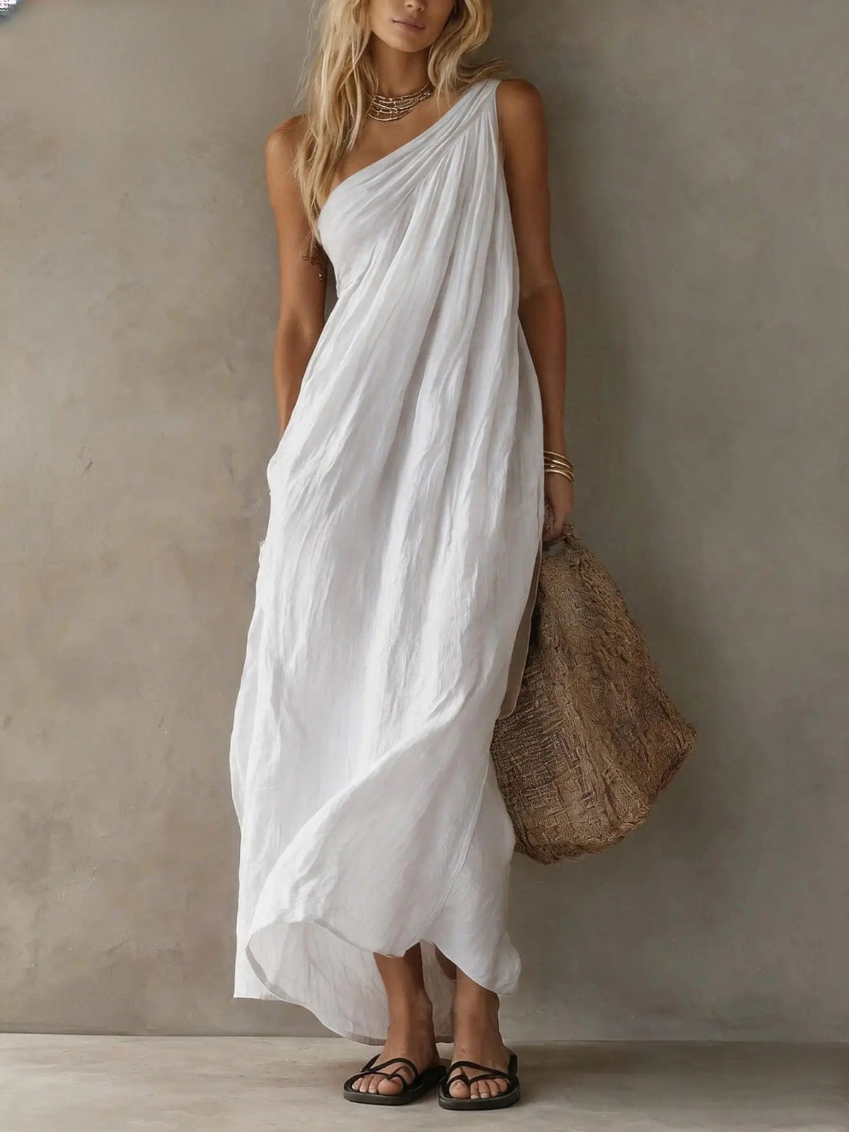 Adriana | Asymmetric Linen-Effect Maxi Dress