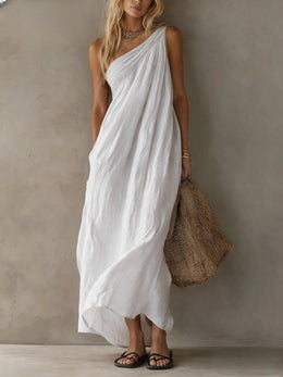 Adriana | Asymmetric Linen-Effect Maxi Dress